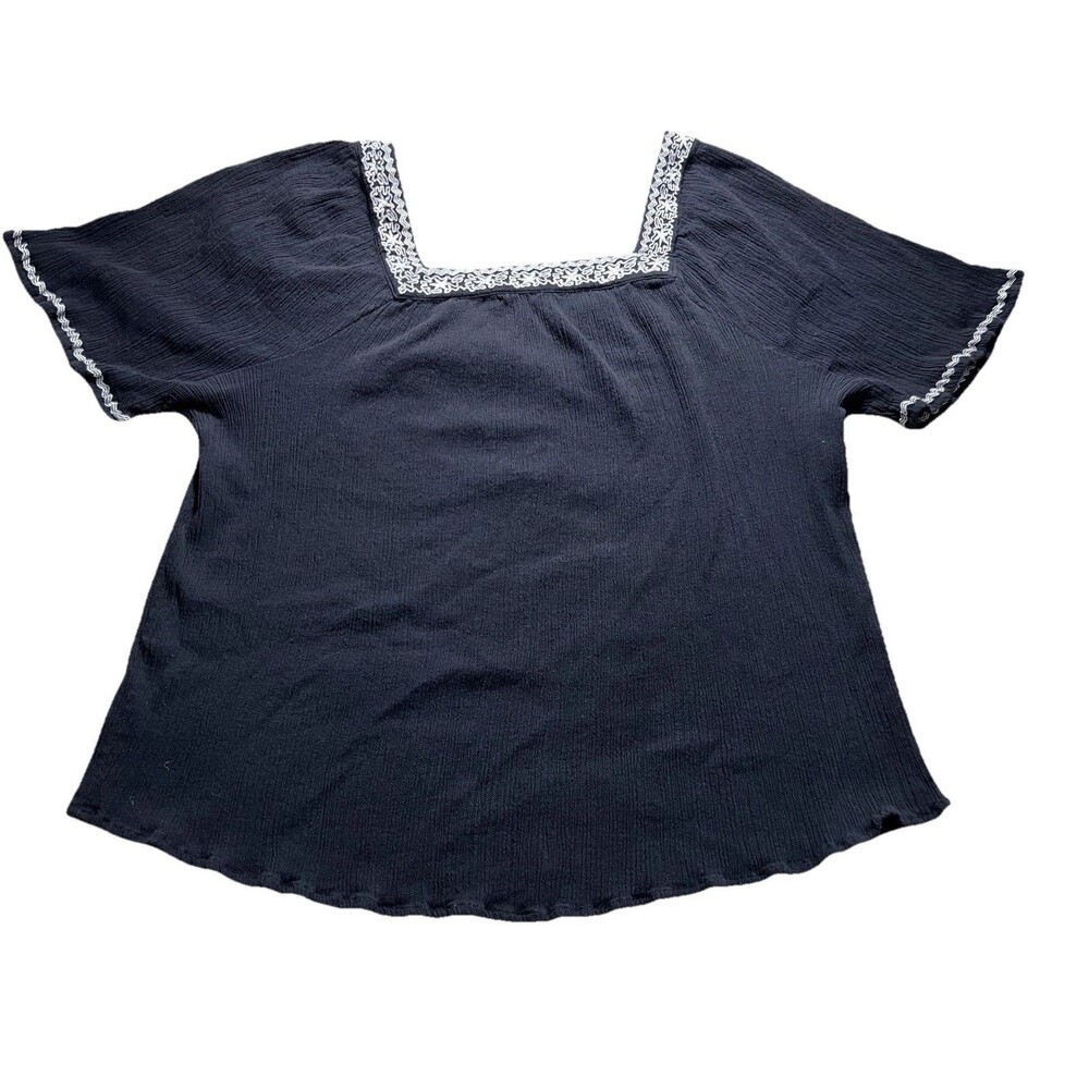 ELLOS Women’s Size 20 Plus Embroidered Square Neck Gauze Cotton Boho Blouse